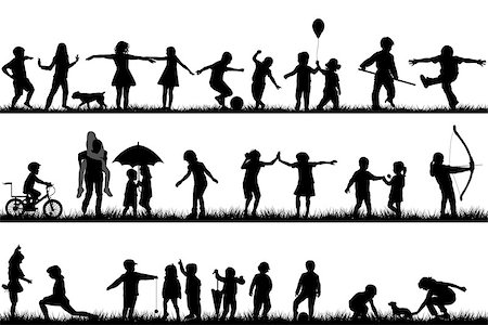 Set of children silhouettes playing outdoor Stock Photo - Budget Royalty-Free & Subscription, Code: 400-08776427