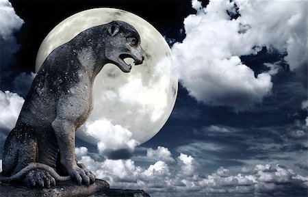 simsearch:400-05716374,k - Ancient lion statue and bright moon in the night sky. Elements of this image furnished by NASA Stock Photo - Budget Royalty-Free & Subscription, Code: 400-08777113