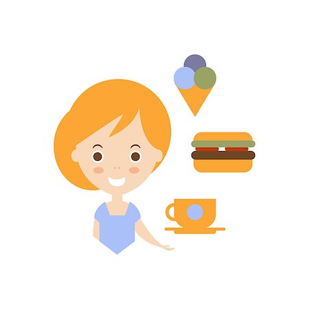 dreaming about eating - No Diet As Personal Happiness Idea. Woman And Different Food Simple Flat Cartoon Vector Illustration On White Background Stock Photo - Budget Royalty-Free & Subscription, Code: 400-08777690