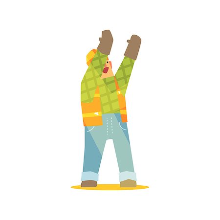 Builder Signaling On Construction Site. Graphic Design Cool Geometric Style Isolated Character On White Background Stock Photo - Budget Royalty-Free & Subscription, Code: 400-08777717