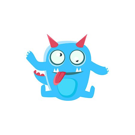 sitting cartoon monster - Dizzy Blue Monster With Horns And Spiky Tail. Silly Childish Drawing Isolated On White Background. Funny Fantastic Animal Colorful Vector Sticker. Stock Photo - Budget Royalty-Free & Subscription, Code: 400-08779090