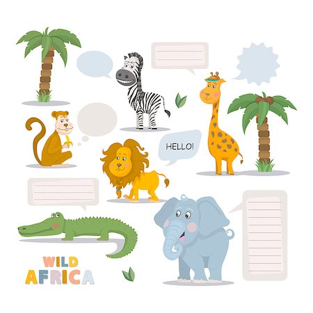 simsearch:400-04053564,k - Wild animal zoo with clean speech bubble vector cartoon set. Wild vector animals mammal. African animals character. Pets silhouette. Vector cute animals isolated on a white background Stock Photo - Budget Royalty-Free & Subscription, Code: 400-08779397