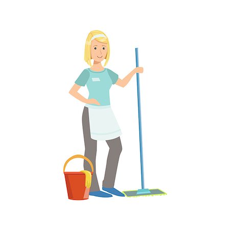 Hotel Professional Maid Washing The Floor Illustration. Cleaning Lady Tiding Up With Special Inventory Simple Flat Vector Drawing. Stock Photo - Budget Royalty-Free & Subscription, Code: 400-08779724