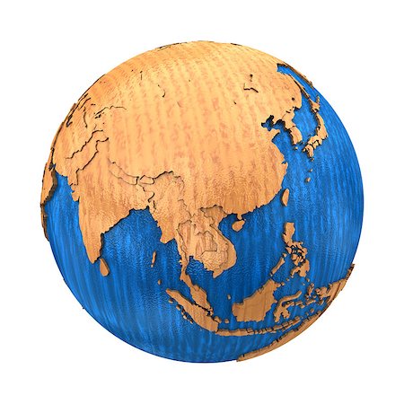 Southeast Asia on wooden model of planet Earth with embossed continents and visible country borders. 3D illustration isolated on white background. Stock Photo - Budget Royalty-Free & Subscription, Code: 400-08770338