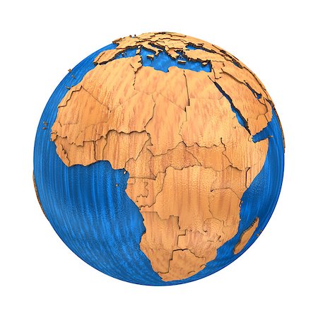 Africa on wooden model of planet Earth with embossed continents and visible country borders. 3D illustration isolated on white background. Stock Photo - Budget Royalty-Free & Subscription, Code: 400-08770379