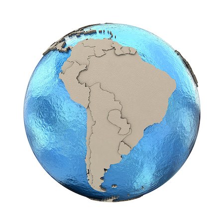 simsearch:400-08401820,k - South America on 3D model of blue Earth with embossed countries and blue ocean. 3D illustration isolated on white background. Photographie de stock - Aubaine LD & Abonnement, Code: 400-08770388