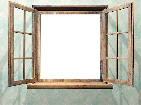 simsearch:400-07820254,k - Open wooden window. 3d render Stock Photo - Budget Royalty-Free & Subscription, Code: 400-08770624
