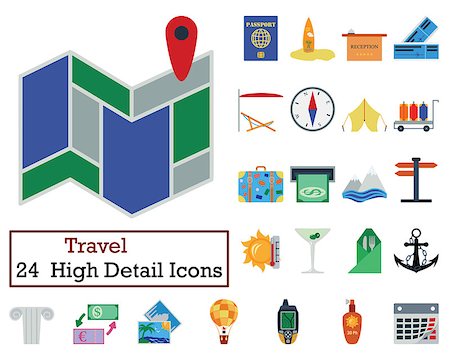 simsearch:400-07114343,k - Set of 24 Travel Icons. Flat color design. Vector illustration. Stock Photo - Budget Royalty-Free & Subscription, Code: 400-08770693