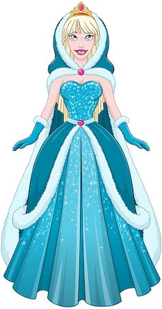 Vector illustration of a snow princess queen in blue dress cloak and hood. Stock Photo - Budget Royalty-Free & Subscription, Code: 400-08770724