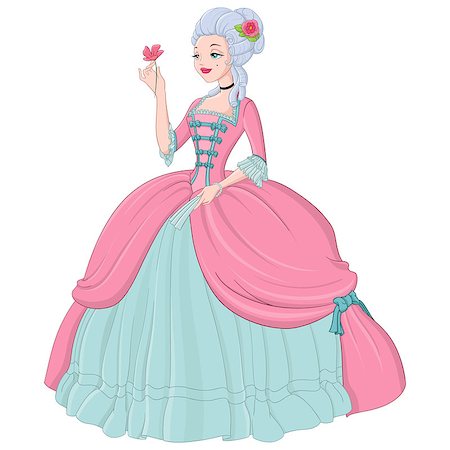 Rococo lady in pink dress. Vector illustration isolated on white background. Stock Photo - Budget Royalty-Free & Subscription, Code: 400-08770887