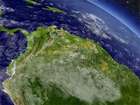 Colombia and Venezuela with surrounding region as seen from Earth's orbit in space. 3D illustration with detailed planet surface and clouds in the atmosphere. Elements of this image furnished by NASA. Stock Photo - Budget Royalty-Free & Subscription, Code: 400-08771382