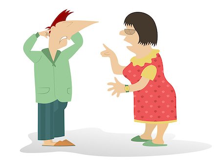Woman scolds the man who closes his ears by fingers Stock Photo - Budget Royalty-Free & Subscription, Code: 400-08771896
