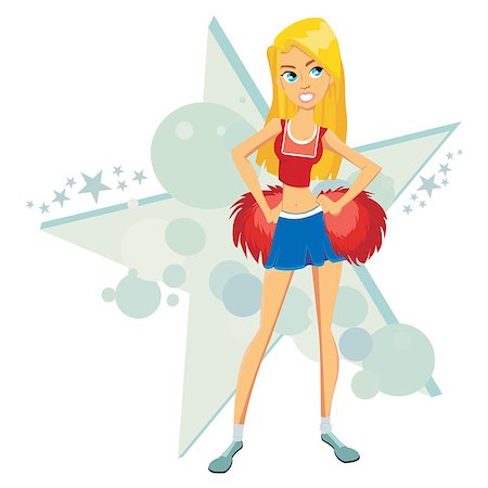 Cheerleader with pom poms on background with star Stock Photo - Budget Royalty-Free & Subscription, Code: 400-08772799