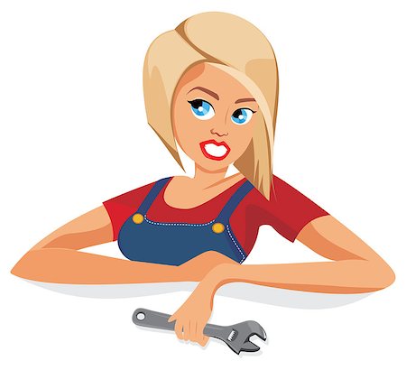 plumber (female) - Cartoon female mechanic worker or plumber with spanner Stock Photo - Budget Royalty-Free & Subscription, Code: 400-08772800