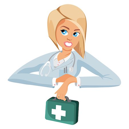 stethoscope drawing - Cartoon female doctor holding a first aid kit Stock Photo - Budget Royalty-Free & Subscription, Code: 400-08772802
