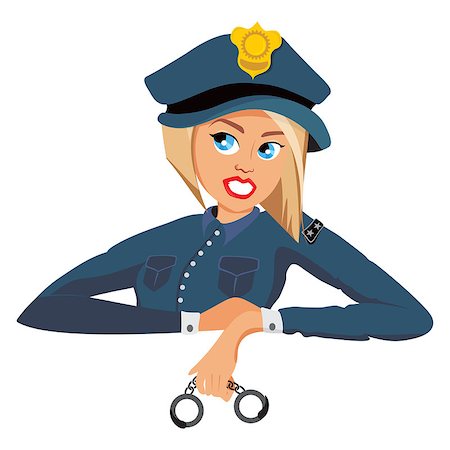 female police officer happy - Cartoon female police worker with handcuffs Photographie de stock - Aubaine LD & Abonnement, Code: 400-08772813