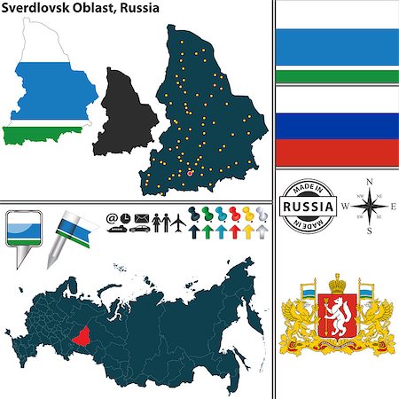 sverdlovsk oblast - Vector map of Sverdlovsk Oblast with coat of arms and location on Russian map Stock Photo - Budget Royalty-Free & Subscription, Code: 400-08772975