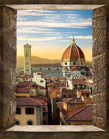 View on Cattedrale di Santa Maria del Fiore in Florence from ancient window, Italy Stock Photo - Budget Royalty-Free & Subscription, Code: 400-08773567