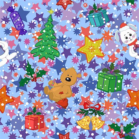 Christmas holiday seamless pattern with cartoon characters and elements. Vector Stock Photo - Budget Royalty-Free & Subscription, Code: 400-08785379