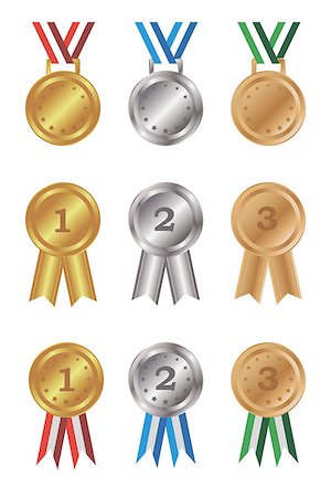 simsearch:693-06325208,k - Set of gold, silver and bronze medals and awards. Isolated objects on a white background, vector illustration Stock Photo - Budget Royalty-Free & Subscription, Code: 400-08785627