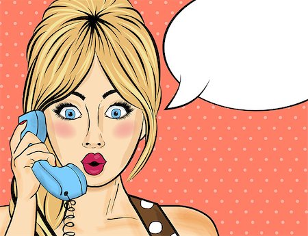 panic and crowd - Pop art  woman chatting on retro phone  . Comic woman with speech bubble. Vector illustration. Stock Photo - Budget Royalty-Free & Subscription, Code: 400-08787012