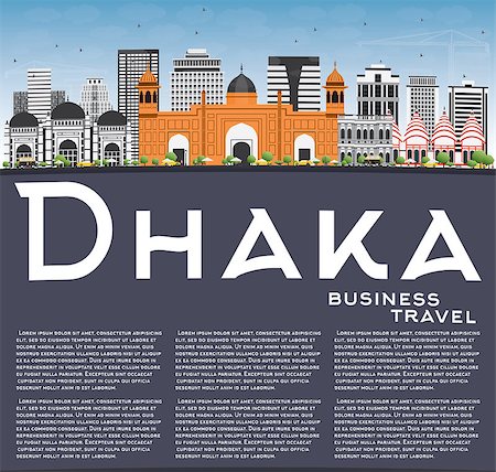 dhaka - Dhaka Skyline with Gray Buildings, Blue Sky and Copy Space. Vector Illustration. Business Travel and Tourism Concept with Historic Buildings. Image for Presentation Banner Placard and Web Site. Stock Photo - Budget Royalty-Free & Subscription, Code: 400-08787358