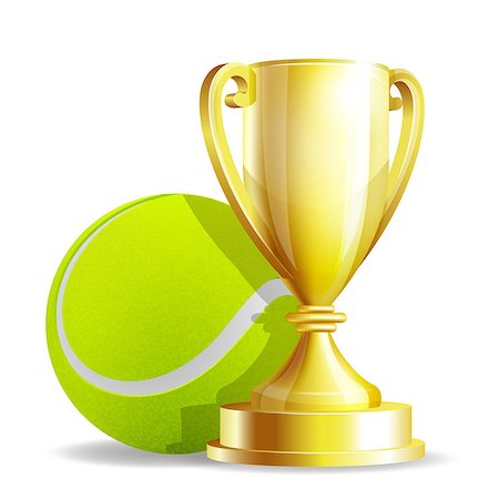 simsearch:400-05733730,k - Golden trophy cup with a Tennis ball isolated on white background. Vector illustration Stock Photo - Budget Royalty-Free & Subscription, Code: 400-08787738