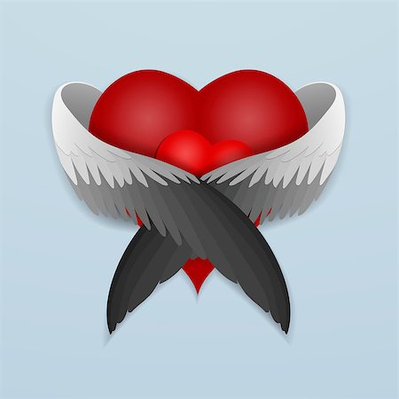 Red heart with wings lovingly hugging heart. Vector illustration Stock Photo - Budget Royalty-Free & Subscription, Code: 400-08788306