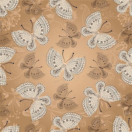 simsearch:400-05741762,k - Seamless beige pattern with white and brown butterflies, vector Stock Photo - Budget Royalty-Free & Subscription, Code: 400-08789295