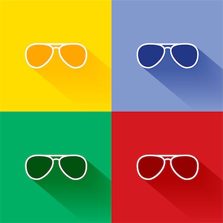 Trendy long shadow flat sunglasses icon set in four colors Stock Photo - Budget Royalty-Free & Subscription, Code: 400-08789696