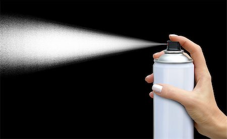 The dispersion jet from an aerosol can in feminine hand on dark background Stock Photo - Budget Royalty-Free & Subscription, Code: 400-08794441