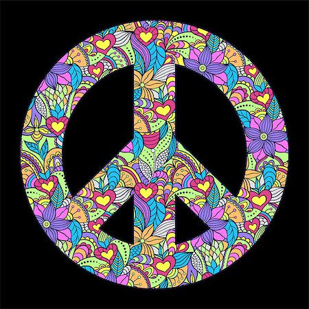 peace abstracts art - Vector illustration of colorful peace symbol on black background Stock Photo - Budget Royalty-Free & Subscription, Code: 400-08794827