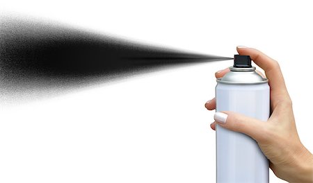 Black jet dispersion from an aerosol can in female hand on white background Stock Photo - Budget Royalty-Free & Subscription, Code: 400-08794887