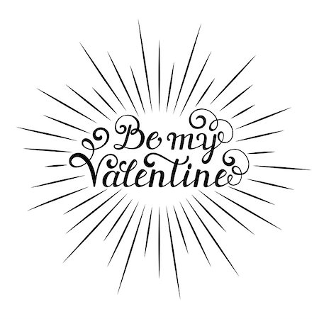 Be my Valentine inscription with rays on white background. Calligraphy font style. Vector illustration. Stock Photo - Budget Royalty-Free & Subscription, Code: 400-08796314