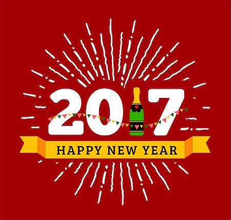 sermax55 (artist) - happy new 2017 year with a bottle of champagne, flags. Vector flat illustration with sunburst Stock Photo - Budget Royalty-Free & Subscription, Code: 400-08796342