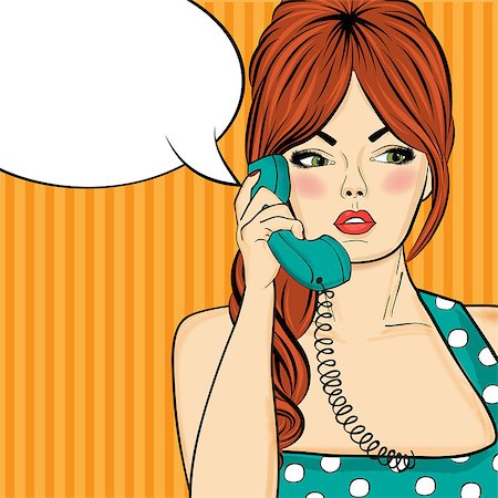 panic and crowd - Pop art  woman chatting on retro phone  . Comic woman with speech bubble. Vector illustration. Stock Photo - Budget Royalty-Free & Subscription, Code: 400-08790000