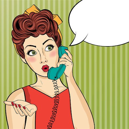 panic and crowd - Pop art  woman chatting on retro phone  . Comic woman with speech bubble. Vector illustration. Stock Photo - Budget Royalty-Free & Subscription, Code: 400-08790001