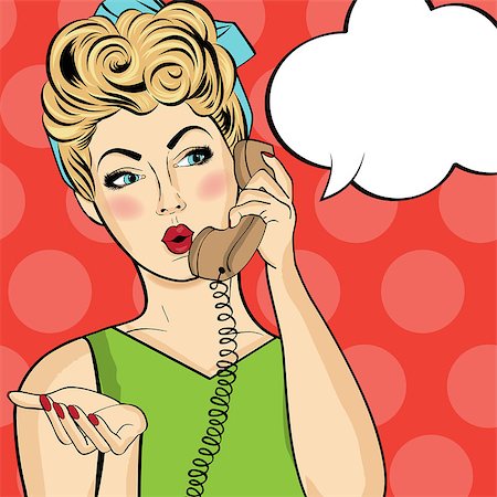 panic and crowd - Pop art  woman chatting on retro phone  . Comic woman with speech bubble. Vector illustration. Stock Photo - Budget Royalty-Free & Subscription, Code: 400-08790002