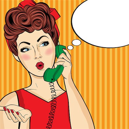 panic and crowd - Pop art  woman chatting on retro phone  . Comic woman with speech bubble. Vector illustration. Stock Photo - Budget Royalty-Free & Subscription, Code: 400-08790003