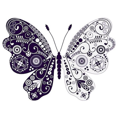 Vintage two-tone butterfly with circles and swirls. Isolated. Vector Stock Photo - Budget Royalty-Free & Subscription, Code: 400-08790349