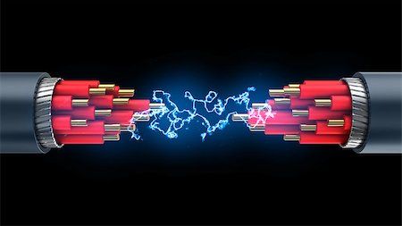 electric connection hazard - 3d illustration of electrical flash inside cable break, over black background Stock Photo - Budget Royalty-Free & Subscription, Code: 400-08790370