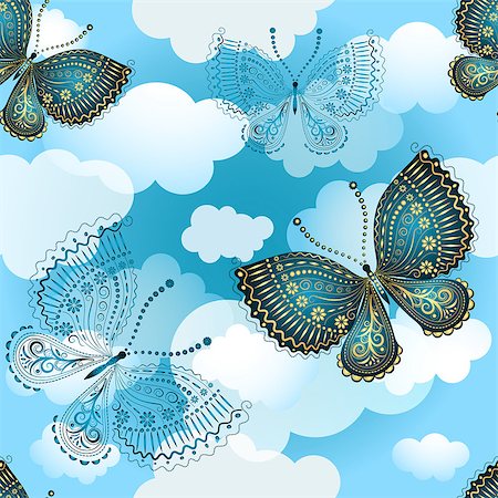 simsearch:400-05741762,k - Seamless spring pattern with butterflies and translucent clouds in the sky, vector eps10 Stock Photo - Budget Royalty-Free & Subscription, Code: 400-08791430
