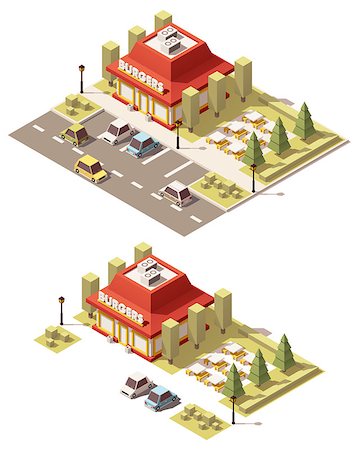 drive-thru - Vector isometric low poly fast food restaurant building Stock Photo - Budget Royalty-Free & Subscription, Code: 400-08791490