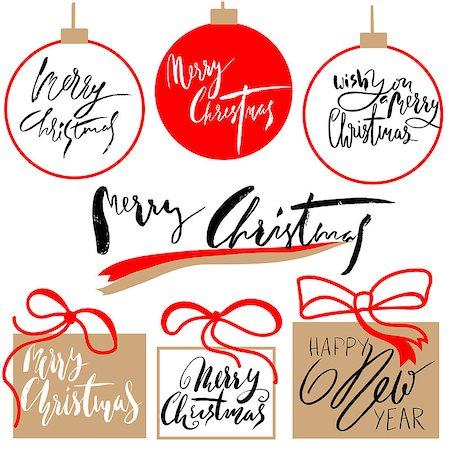 simsearch:400-07222092,k - Vintage Merry Christmas And Happy New Year Handdrawn Calligraphic And Typographic labels set. Decorations elements, Symbols, Icons, Frames, Ornaments and Ribbons, set Stock Photo - Budget Royalty-Free & Subscription, Code: 400-08792982