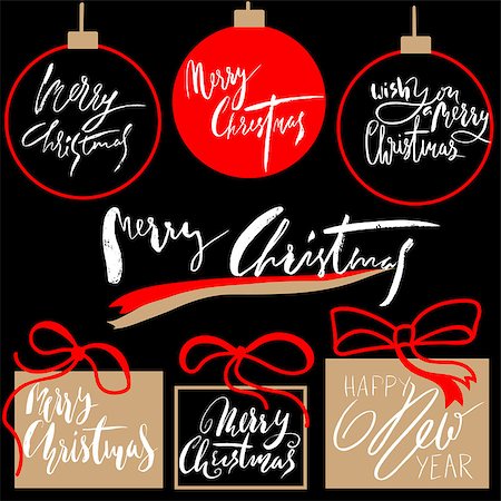 simsearch:400-07222092,k - Vintage Merry Christmas And Happy New Year Handdrawn Calligraphic And Typographic labels set. Decorations elements, Symbols, Icons, Frames, Ornaments and Ribbons. Stock Photo - Budget Royalty-Free & Subscription, Code: 400-08792983