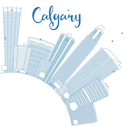 Outline Calgary Skyline with Blue Buildings and Copy Space. Vector Illustration. Business travel and tourism concept with place for text. Image for presentation, banner, placard and web site. Stock Photo - Budget Royalty-Free & Subscription, Code: 400-08806561