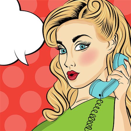 panic and crowd - Pop art woman with retro phone.Comic girl. Pin up woman. Vector format Stock Photo - Budget Royalty-Free & Subscription, Code: 400-08806939