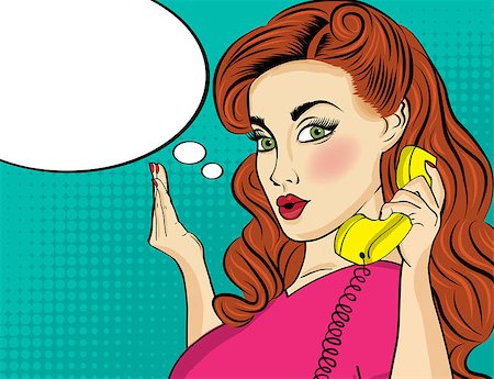 panic and crowd - Pop art woman with retro phone.Comic girl. Pin up woman. Vector format Stock Photo - Budget Royalty-Free & Subscription, Code: 400-08806941