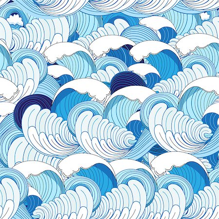 simsearch:400-08627385,k - Vector beautiful seamless pattern with sea waves Stock Photo - Budget Royalty-Free & Subscription, Code: 400-08807332