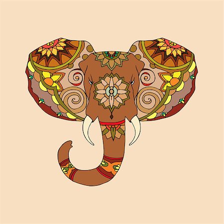 decorated asian elephants - Hand Drawn Illustration of elephant in doodle style Stock Photo - Budget Royalty-Free & Subscription, Code: 400-08807917